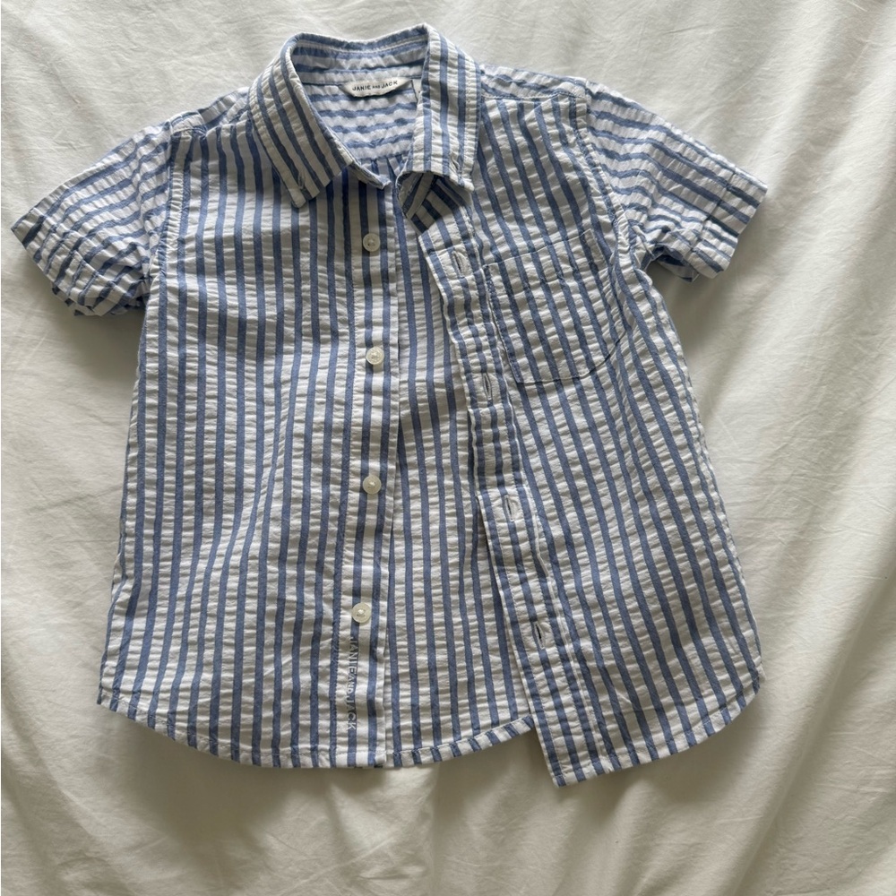Blue Striped Seersucker Kids Shirt